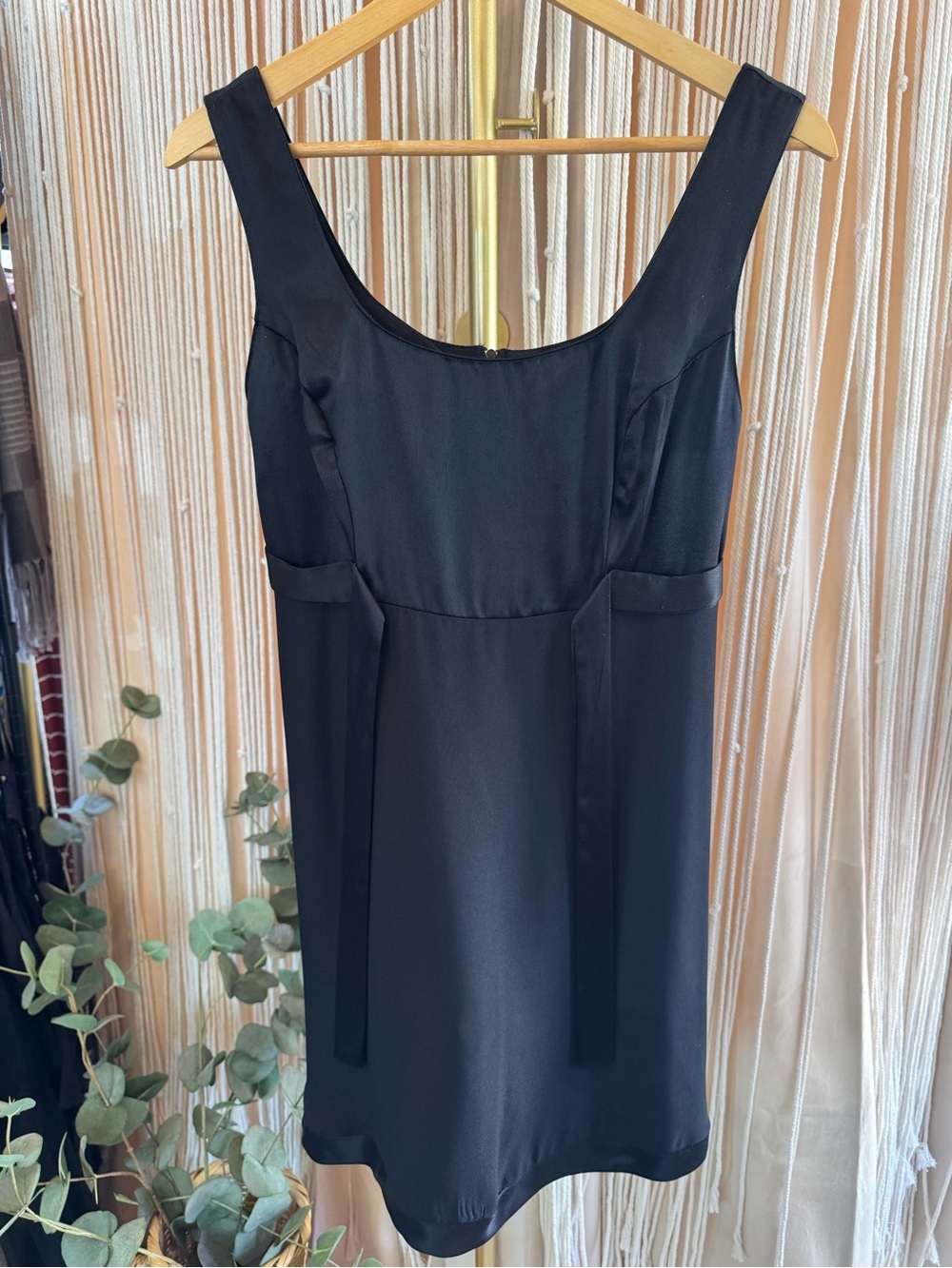 VTG 90s/Y2K LBD coquette dress black Empire Waist satin trim Bow sleeveless mini